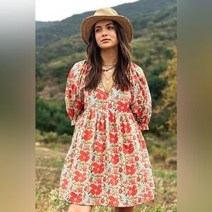 NWT GiGiO BLOSSOM FLORAL V-NECK DRESS CORAL CREAM SIZE 1X